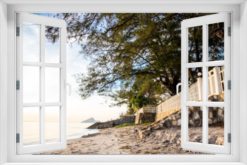 Fototapeta Naklejka Na Ścianę Okno 3D - White picket fence on the beach