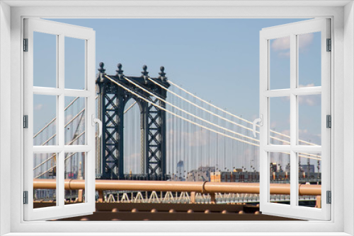 Fototapeta Naklejka Na Ścianę Okno 3D - Manhattan bridge and cable with blue sky, New York
