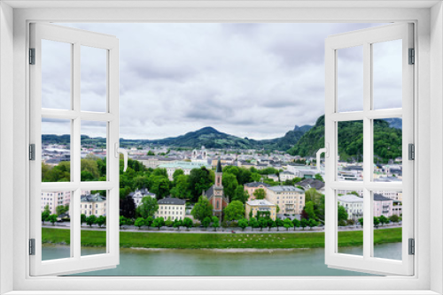 Fototapeta Naklejka Na Ścianę Okno 3D - Salzach River in Salzburg, Austria. Famous place Unesco Heritage Festung Hohensalzburg, Salzburger Land, Austria, Europe