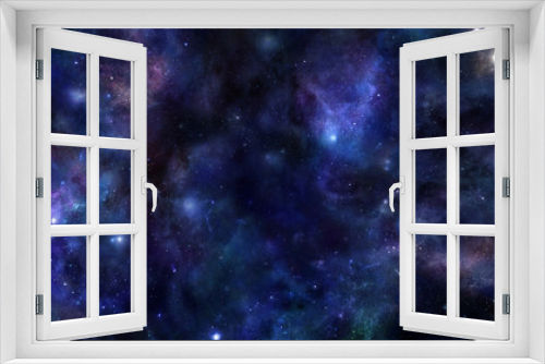 Fototapeta Naklejka Na Ścianę Okno 3D - Deep Space wide banner background - Wide panel of outer space with many different stars, planets and cloud formations
