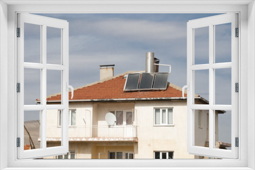 Fototapeta Naklejka Na Ścianę Okno 3D - solar set for water heating at roof