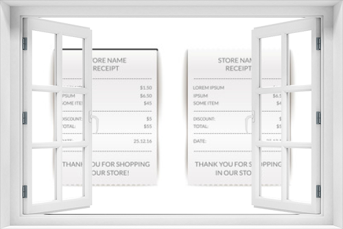 Vector paper atm check illustration. Financial receipt bill. Cafe or restaurant payment sign. Document list