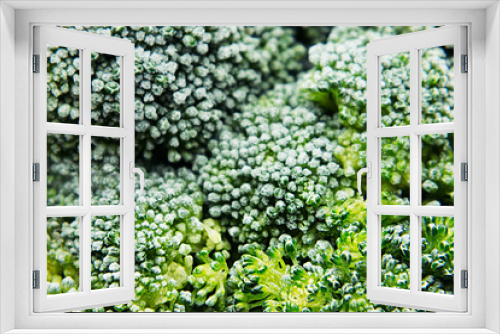 Fototapeta Naklejka Na Ścianę Okno 3D - Fresh frozen green broccoli with hoarfrost closeup as background. Healthy vitamin food.