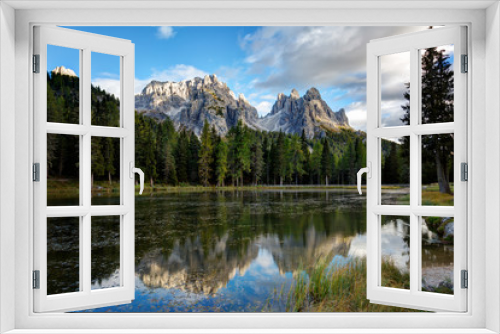 Fototapeta Naklejka Na Ścianę Okno 3D - Italy, Lago Antorno, Dolomites, Lake mountain landcape with Alps peak reflection