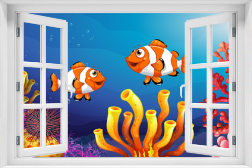 Fototapeta Naklejka Na Ścianę Okno 3D - Underwater scene with clownfish and sea urchin
