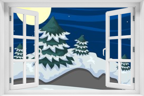 Fototapeta Naklejka Na Ścianę Okno 3D - Winter Snow background with trees illustration