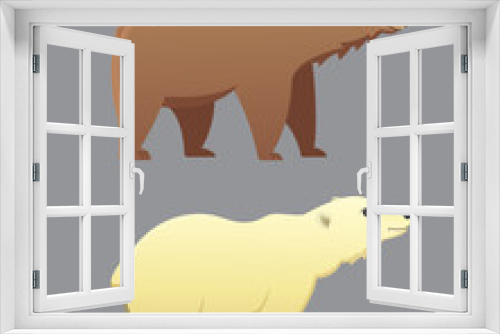 Fototapeta Naklejka Na Ścianę Okno 3D - Collection with different cartoon bears isolated on grey background. Vector broun and white polar bear. Set Wildlife or zoo grizzly.