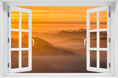 Morning panorama from Luban peak in Gorce mountains, Poland