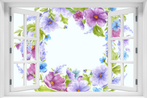 Fototapeta Naklejka Na Ścianę Okno 3D - Flower Watercolor Wreath. Template for greeting card or invitation