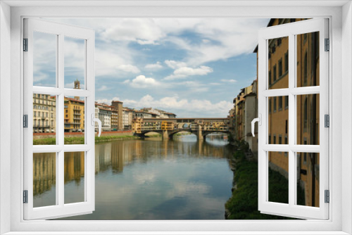 Fototapeta Naklejka Na Ścianę Okno 3D - Toskana Fluß Arno und Ponte Vecchio in Florenz