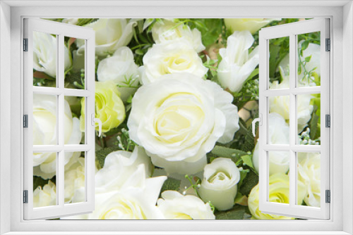 Fototapeta Naklejka Na Ścianę Okno 3D - White and green roses background