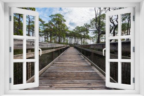 Fototapeta Naklejka Na Ścianę Okno 3D - Wooden Walkway Over Marsh