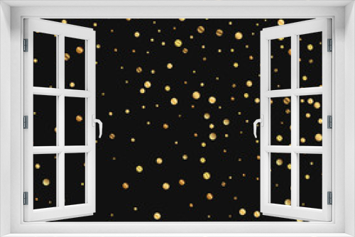 Sparse gold confetti. Random scatter on black background. Vector illustration.