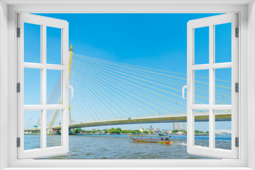 Fototapeta Naklejka Na Ścianę Okno 3D - Rama 8  Bridge is a cable-stayed  bridge Bangkok, Thailand.