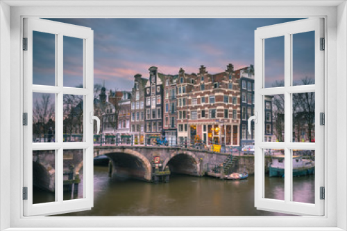 Fototapeta Naklejka Na Ścianę Okno 3D - Canal houses sunset Amsterdam retro look
