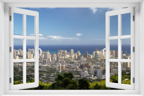 Fototapeta Naklejka Na Ścianę Okno 3D - Panorama-Blick über Honolulu und den Diamond Head Crater auf Oahu, Hawaii, USA.