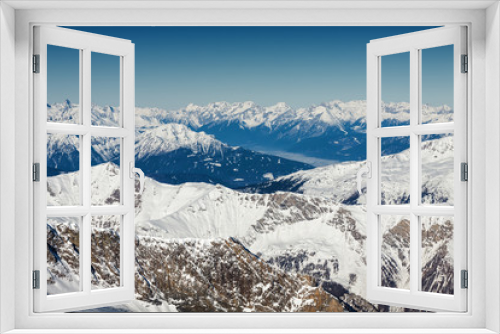 Fototapeta Naklejka Na Ścianę Okno 3D - Sunny view of Austrian Alps from viewpoint of ski resort Zillertal Hintertuxer Glacier, Tirol, Austria.