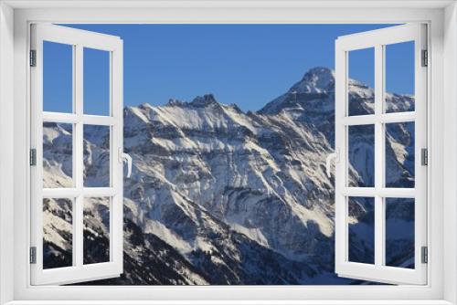 Fototapeta Naklejka Na Ścianę Okno 3D - Mount Hausstock in winter, seen from Braunwald
