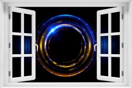 Fototapeta Naklejka Na Ścianę Okno 3D - Abstract neon background. luminous swirling. Glowing spiral cover. 
Black elegant. Halo around. Power isolated. Sparks particle.
Space tunnel. LED color ellipse. Glint glitter. Shimmer motion
