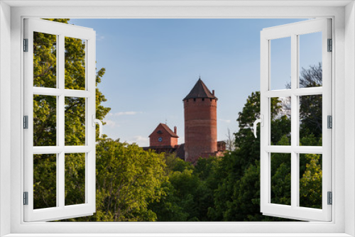 Fototapeta Naklejka Na Ścianę Okno 3D - Ruins of medieval Turaida castle with towers in Latvia. Summer daytime.