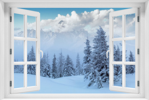 Fototapeta Naklejka Na Ścianę Okno 3D - Mysterious winter landscape majestic mountains