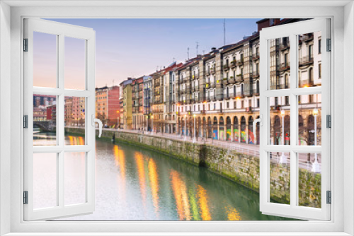 Fototapeta Naklejka Na Ścianę Okno 3D - reflections at vintage facades of Bilbao, Spain
