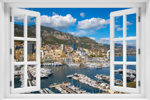 Fototapeta Naklejka Na Ścianę Okno 3D - Principality of Monaco. View of the seaport and the city of Monte Carlo with luxury yachts and sail boats 