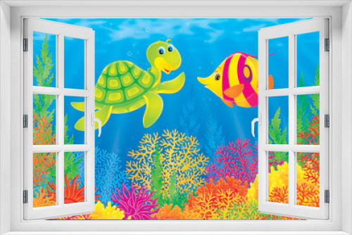 Fototapeta Naklejka Na Ścianę Okno 3D - Coral fish and turtle