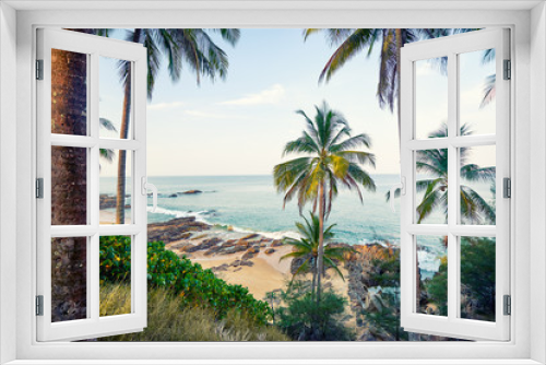 Fototapeta Naklejka Na Ścianę Okno 3D - Beautiful tropical beach with big coconut palms.