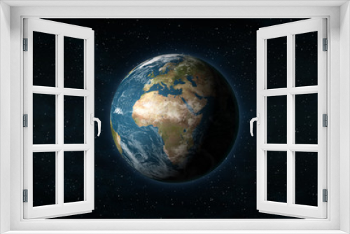 Fototapeta Naklejka Na Ścianę Okno 3D - Realistic Earth centered on the African and European continent, with stars in the background