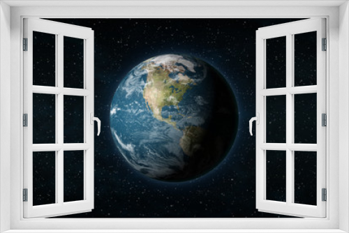 Fototapeta Naklejka Na Ścianę Okno 3D - Realistic Earth centered on the North American continent, with stars in the background