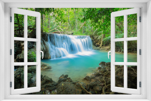Fototapeta Naklejka Na Ścianę Okno 3D - Waterfall in the forest at Huay Mae Kamin waterfall National Park, Thailand