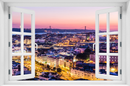 Fototapeta Naklejka Na Ścianę Okno 3D - Sunset above Lisbon - Aerial cityscape Portugal