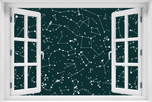 Vector seamless pattern with constellations on green chalkboard background. Astronomy scientific school background