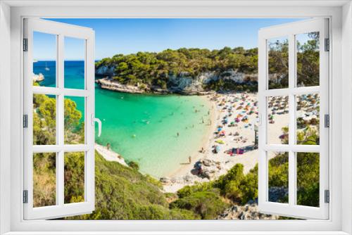 Fototapeta Naklejka Na Ścianę Okno 3D - Panoramic view of Cala Llombards beach. Beautiful sandy beach that is sheltered on either side by cliffs. Mallorca island, Spain.