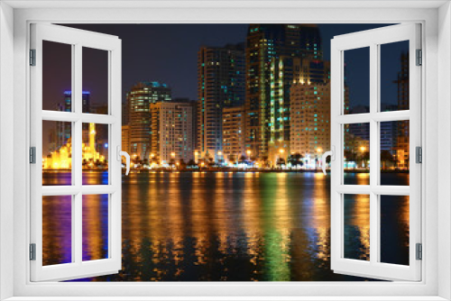 Fototapeta Naklejka Na Ścianę Okno 3D - Night view of Sharjah UAE