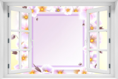 Fototapeta Naklejka Na Ścianę Okno 3D - Greeting card with white flowers, can be used as invitation card for wedding, birthday and other holiday and summer, spring background. Round frame for text flower, delicate wreath