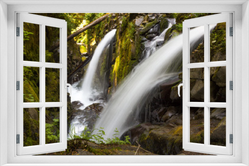 Fototapeta Naklejka Na Ścianę Okno 3D - Twin Waterfalls in Washington Forest