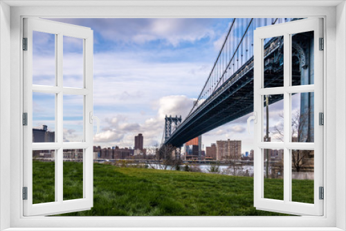 Fototapeta Naklejka Na Ścianę Okno 3D - Manhattan Bridge and Manhattan Skyline seen from Dumbo in Brooklyn - New York, USA