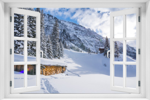 Fototapeta Naklejka Na Ścianę Okno 3D - Chad with firewood in Austrian Alps