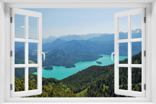 Fototapeta Naklejka Na Ścianę Okno 3D - Beautiful panorama of Walchensee from above in the bavarian alps