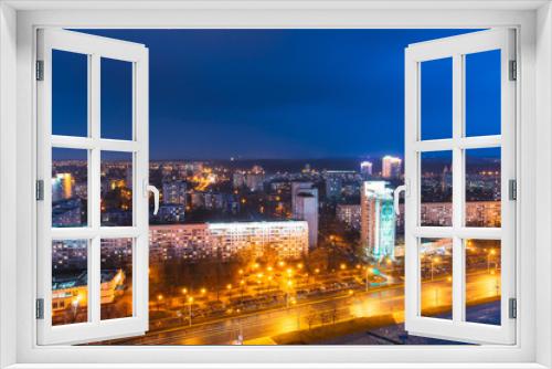 Fototapeta Naklejka Na Ścianę Okno 3D - Minsk, Belarus. Aerial View Cityscape In Bright Blue Hour Evening
