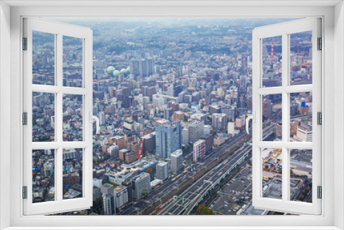 Fototapeta Naklejka Na Ścianę Okno 3D - Aerial view of Yokohama city at dusk, Japan