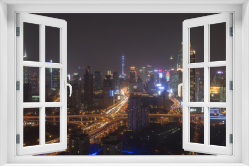Fototapeta Naklejka Na Ścianę Okno 3D - Shanghai, China - March 2, 2017: Shanghai skyline at night with the Shanghai Tower and Shanghai World Financial Center on background