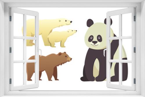 Fototapeta Naklejka Na Ścianę Okno 3D - Collection with different cartoon bears isolated on white background. Vector broun and black american bear. Set Wildlife or zoo grizzly.