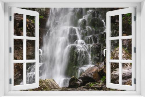 Fototapeta Naklejka Na Ścianę Okno 3D - Big waterfall in green stone