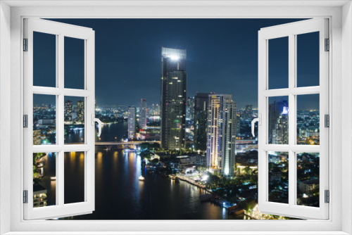 Fototapeta Naklejka Na Ścianę Okno 3D - Skyscraper Bangkok downtown top View at Night from top of Thailand