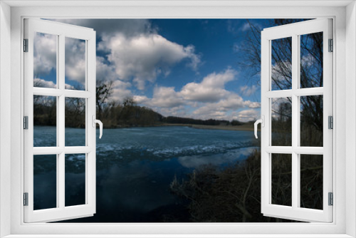 Fototapeta Naklejka Na Ścianę Okno 3D - Spring landscape fisheye river on nature sunny