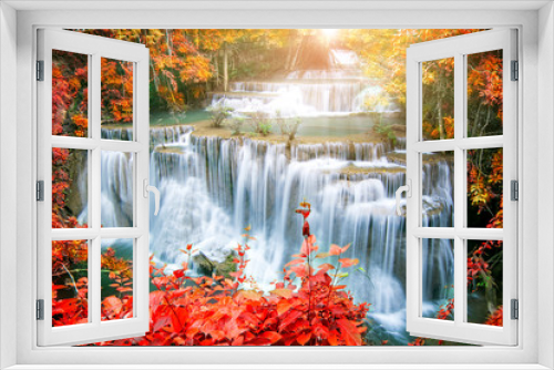 Fototapeta Naklejka Na Ścianę Okno 3D - Beautiful waterfall in autumn forest  