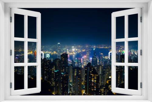 Fototapeta Naklejka Na Ścianę Okno 3D - top view of Hong Kong skyline view from kowloon side,colorful night life,cityscape